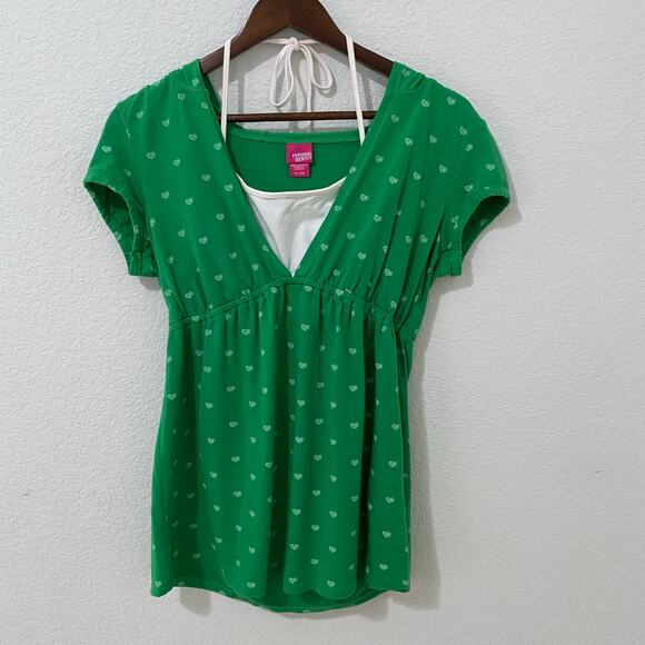 Personal Identity Top Womens Size XL Short Sleeve Hoodie Built-in Halter Green - Picture 1 of 9